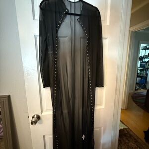 Sheer Black Long Duster with Grommet Details